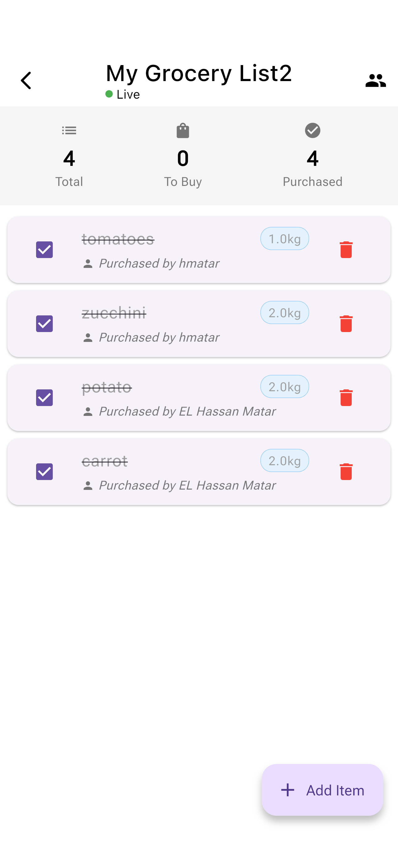 Track who purchased items - See which family member bought each grocery item